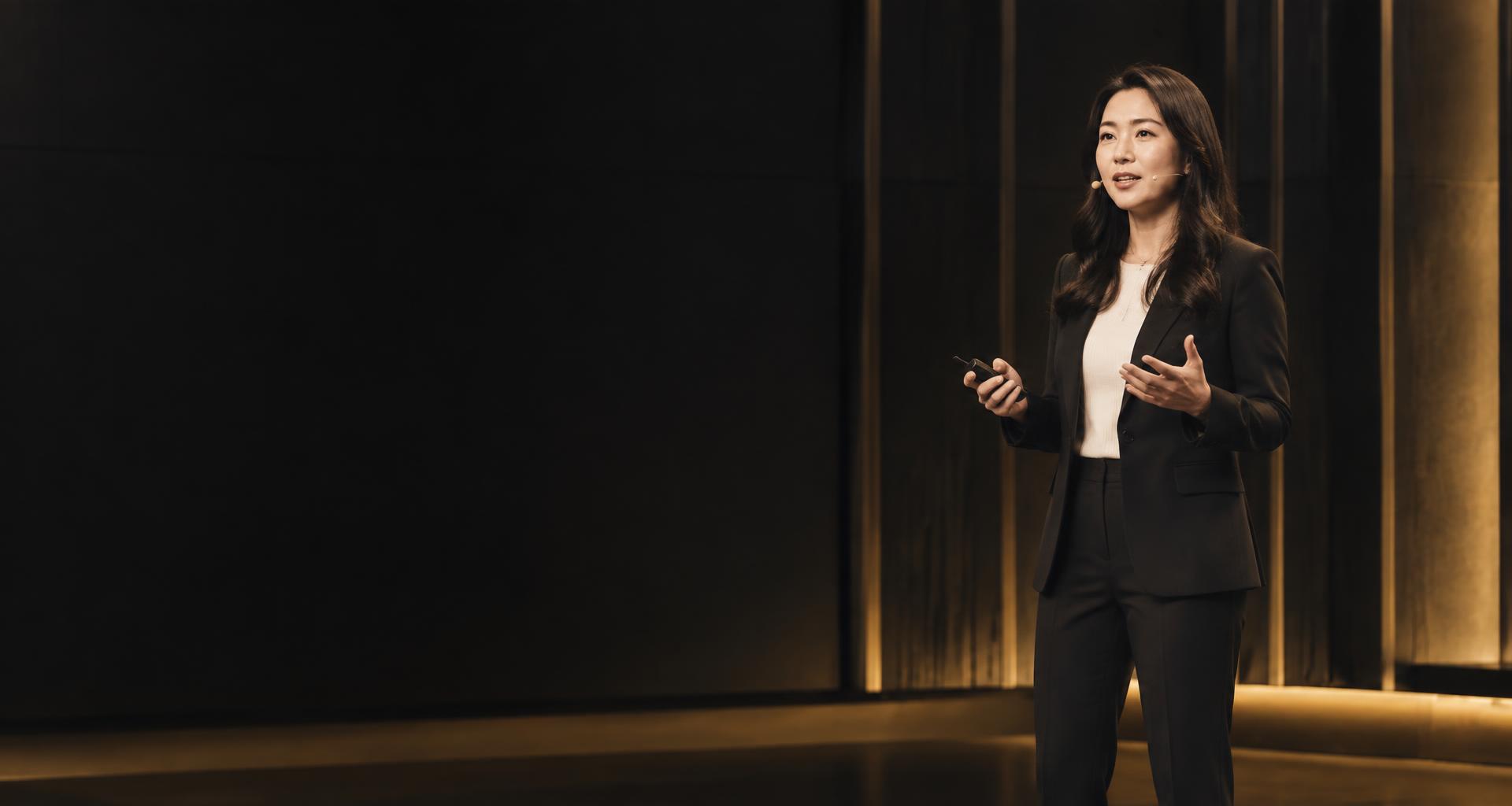 AI placeholder of Yan Huang speaking on a conference stage